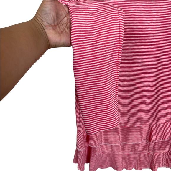 Mododoc Long Sleeve Stripped Scoop Neck Ruffled Mini Pink White Stripe Small - Picture 4 of 8